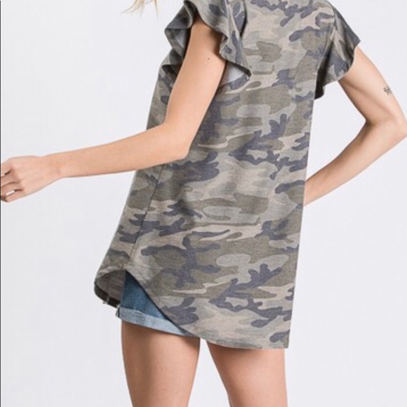 Camo Ruffle Sleeve Top - Plus - Picture 2 of 5